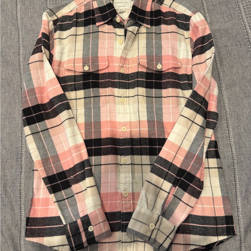 American Eagle Outfitters Pink and Black Checkered Shirt